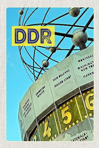 AGDeko® Schild aus Holz 12x18cm Berlin Deutschland Weltzeituhr DDR zum Aufhängen oder Stellen Raum Dekoration
