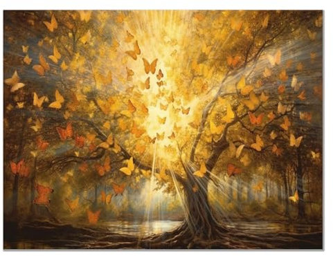 JOSUE Albero Della Vita Quadri Moderni Soggiorno Verticale Su Tela, Paesaggio Moderno Oro, giallo Quadri estetici camera da letto bagno decorazione artistica -40x60cm Non incorniciato