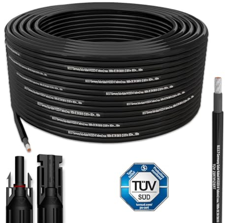 Solarkabel Solarleitung 25m 4mm² Photovoltaik PV Kabel + 10 Stecker Schwarz