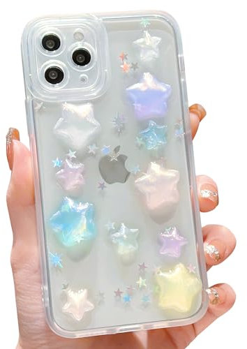 HZLFCZL Compatible with iPhone 11 Pro Max Case cute cartoon glitter 3D color stars crystal clear pattern design aesthetic kawaii transparent sparkly Phone Case for women girls-Color Stars