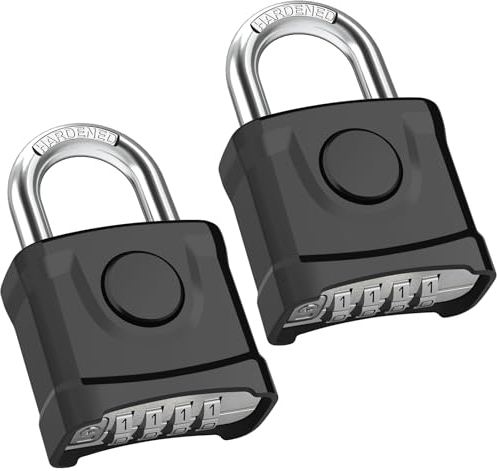 Schwer Zahlenschloss 2 Stück 4-Stelliges Kombinationsschloss mit 8MM Dicker Schäkel, Ein-Knopf-Entriegelung, Wasserdicht und Diebstahlsicher für Hof, Zaun, Garagen, Tore - Schwarz