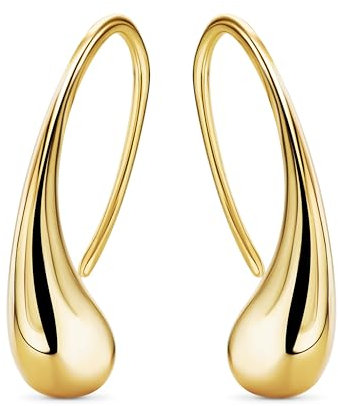MIORE Damen Ohrringe Silber, Moderne Wasser -Tropfen Ohrhaken aus 925 Sterling Silber, Hautfreundliche Vergoldet 18K Gold, Silber Ohrhänger 24 x 5.5 mm, Damen Schmuck vom Juwelier