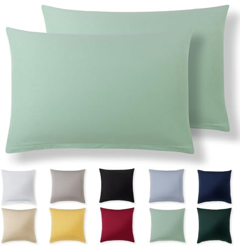 Alreya Kissenbezug 50 x 70 cm (2er Set) - Sommergrün - 100% Jersey Baumwolle - Kissenhülle für Kissen 50x70 cm, Jersey Kopfkissenbezüge, Superweicher Kissenbezüge 50x70 mit Reißverschluss