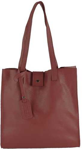 modamoda de - T247 - Ital. Leder Shopper mit herausnehmbarer Innentasche, Farbe:Purpurrot