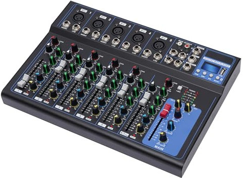 Mesa de mezclas profesional | Consola de DJ digital portátil profesional compatible con Bluetooth | Mezclador de 7 canales/con interfaz de audio USB | Ecualizador estéreo para grabación de escenarios