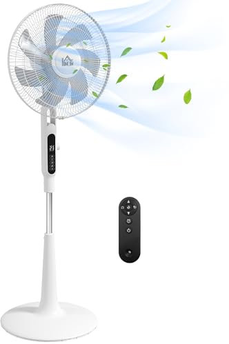 HOMCOM Ventilador de Pie con Mando a Distancia 40 W Ventilador de Pedestal Silencioso con 7 Aspas 28 Velocidades Altura Ajustable Oscilación de 75° Temporizador y Función Repelente de Mosquitos Blanco
