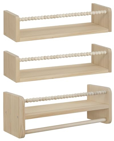 WOLTU 3er Set Kinder Bücherregal Wand, 40cm Wandregal Kinderzimmer, aus Massivholz, Hängeregal Schweberegal Kinderregal, Montessori Regal, für Bücher Spielzeug, Naturholz Farbe