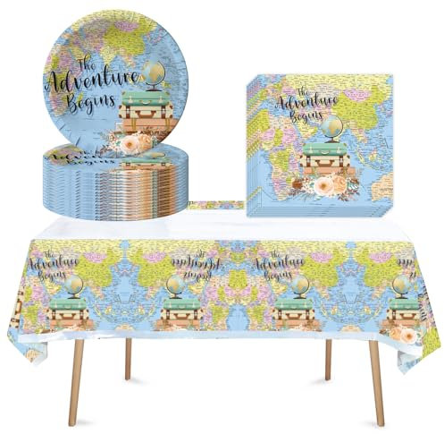Partygeschirr, Adventure Party Geschirr Set, Reise Abenteurer Ruhestand Thema Geburtstag Geschirr, für Kindergeburtstag Party Dekoration Geburtstagsdeko 10 Gäste (Ahornblätter)