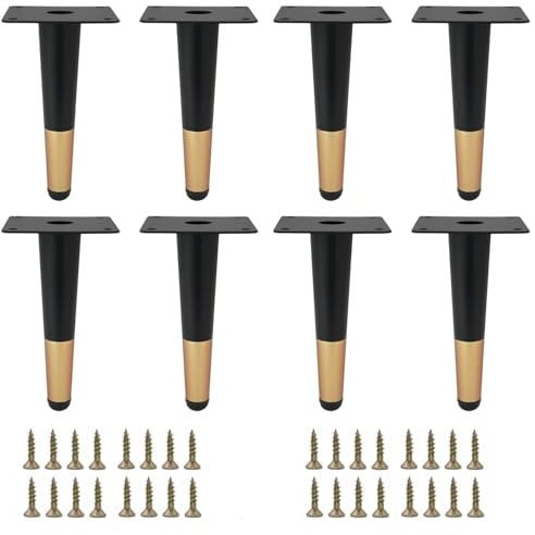 Smaxcn 8pcs 6 inch (15cm) Matte Black Gold Metal Furniture Legs, Straight Metal Cabinet Legs with Level Feet