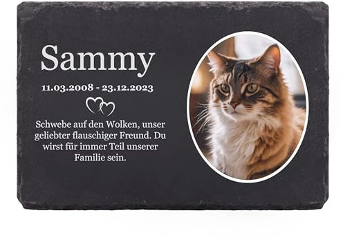 LAUBLUST Personalisierte Grabplatte mit Name & Foto als Grabschmuck für Hund, Katze & andere Haustiere - Herzen, 3 Größen | Schieferplatte mit Gravur als Tiergrabstein Deko & Tiere Grabtafel