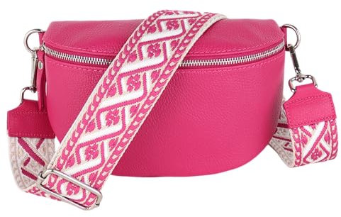 MIRROSI® Bauchtasche Damen, Echtleder, Made in Italy, Umhängetasche, Brusttasche, Crossbody Bag (1 Tasche & 2 Gurte) (Pink (Kette), Große Tasche (28x18x9cm))