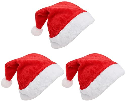 YXHZVON 3Pcs Samt Weihnachtsmütze,NikolausmützeMütze Nikolaus rot für Erwachsene Nikolaus Warm Dicker Fellrand Weihnachtsmann mütze für Herren/Damen(32 x 45cm)
