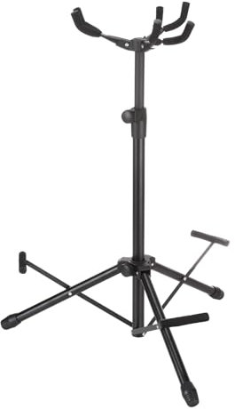 sourcing map Soporte triple para guitarra, soporte ajustable para guitarra eléctrica, acústica, bajo, trípode plegable para 3 guitarras, color negro