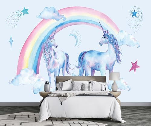 Wall Murals 3D Wallpaper Rainbow Unicorn Cartoon 3D Wall Mural Living Room Bedroom Wallpaper -D003-430cmX300cm