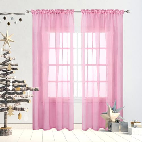 GAIFNAG Tende per Interni Tende Moderne 100 x 210 cm Termiche Isolanti, Voile Trasparenti con Occhiell Tende Tendine Finestra a Vetro, Tende Soggiorno per Porta Finestra, Decorazione, Rosa