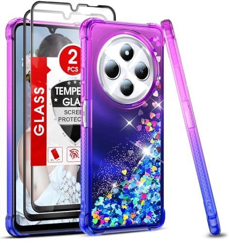 LeYi Funda para Xiaomi Redmi 14C/14 C con [2-Unidades] Cristal Templado Protector Pantalla, Silicona Brillante Carcasa, Transparente TPU Case Cover, Morado/Azul