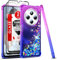 LeYi Glitter Hülle für Xiaomi Redmi 14C Handyhülle [2*Hartglas Folie] Glitzer Flüssige Cover Bling Wasser Air Cushion Stoßfest Schutzhülle Redmi 14 C Case Handy Mädchen Lila Blau