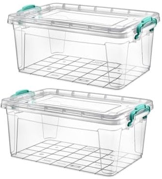 Best House | Small Plastic Storage Box with Clips & Lids | Size 1L (L:22cm W:14.5cm H:6cm)| Set of 2 | Flat Shape |Stackable Clear Multipurpose Home Office Kitchen Tools Crafts Bits N Pcs-1 Litres