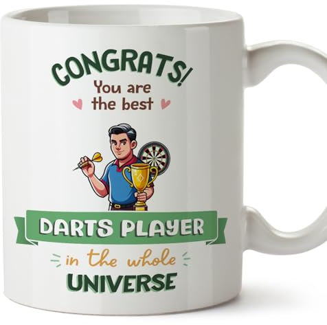 MUGFFINS Darts Player Man Mug - in English - Best in Universe Trophy - Funny Gift for Colleagues - Ceramic 11oz Mug