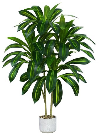 TXABL Dracaena Artificial Tree 120cm Tall Fake Tree Artificial Plants Indoor with White Planter, 4FT Floor Plant Faux Yucca Tree in Pot for Outdoor Home Office Living Room Bedroom Farmhouse