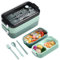 Electri-HQ Fiambrera con 3 compartimentos de 1400 ml, fiambrera Bento Box apta para microondas y lavavajillas, fiambrera calentable, comida para niños, escuela, oficina y viaje (verde)