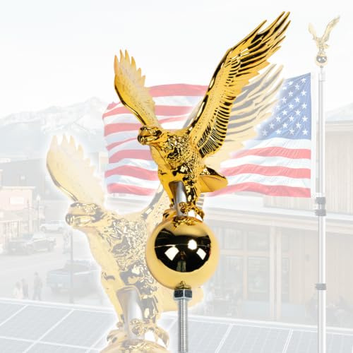 iElyiEsy Goldener Fahnenmast-Adler-Aufsatz, 27,9 cm, 7,6 cm, 1,27 cm (1/2 Zoll) 13 Gewindeschraube mit Sechskantmutter, passend für die meisten Teleskop- und Sektionalflaggenmasten (6,8 cm, 7,6 cm, 9