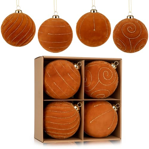 4er-Set Velvet Weihnachtskugel Samt, Große Samt-Weihnachtskugeln, Vintage Weihnachtskugeln aus Kunststoff, Flauschige Baumschmuck-Dekoration für Weihnachten, Hochzeit und andere Feierlichkeiten
