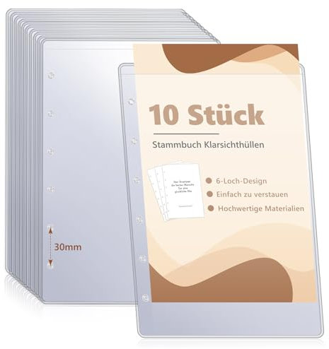 10 Stück 14.4cm * 20.9cm Stammbuchhüllen Standesamtformat 6 Loch Stammbuch Klarsichthüllen Stammbuch Hochzeit Hüllen Für Standesamt Dokumente Aufbewahrung Von Papier Urkunden (10)
