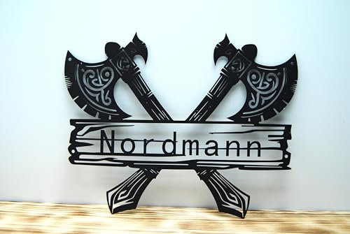 Generisch Wikinger Nordmann 2 Äxte schwarz Metall Schild Wand-Deko Wandbild wall