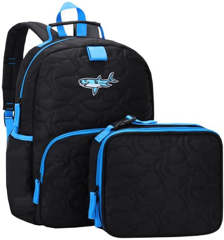 Chase Chic Kinderrucksack mit Lunchtasche,Leicht Rucksack Jungen für 4-6 Jahre,Schulrucksack Vorschulrucksack Kindergartentasche mit Brustgurt,Schwarzer Hai