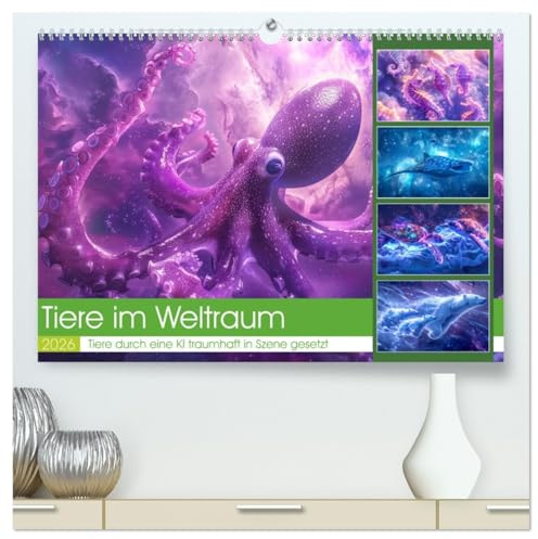Tiere im Weltraum (hochwertiger Premium Wandkalender 2026 DIN A2 quer), Kunstdruck in Hochglanz: Tauchen Sie ein in eine surreale Fantasie, in der die ... des Weltraums gleiten. (CALVENDO Tiere)