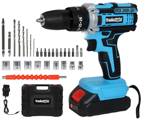 Cordless Drill Set 21V, Cordless Hammer Drill with Battery 2000mAh, 25+3 Torque, 42N.m Max Electric Drill, 2 Speed, LED Light, 30PCS Drill Bits for Home and Garden DIY Project