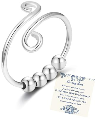 Senteria Angst-Ringe für Frauen - Verstellbare Sterling Silber Ringe mit Perlen - Stress Spinner Ringes für Frauen - Fidget Ringes gegen Angst