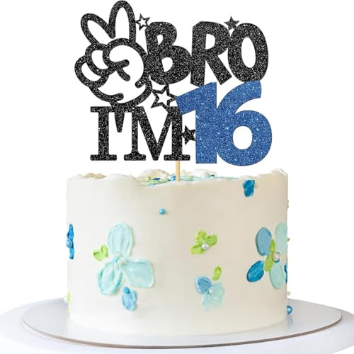 Bro I'm 16 Tortendeko Glitzer Happy 16th Geburtstag Kuchen Deko Bro I'm 16 auf 16 Jahre Geburtstag Party Kuchen Dekoration für Prost auf 16 Jahre Kinder Geeignet für Geburtstagsfeiern Jubiläum (1) (2)