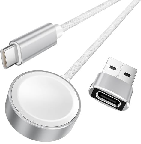 Elebase para Apple Watch 11 Cable Cargador 5W,Charger Magnético Cable USB C | Cable Carga Rapida de 1,2M y Adaptador USB A,Cargador inalámbrico Portátil Compatible con iWatch Series 10 9 8 7,Ultra,SE 3 2