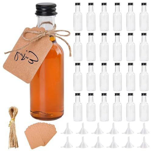 30 piccole bottiglie di liquore da riempire, 50 ml, in plastica, piccole bottiglie vuote da riempire, per liquori, zenzero, per Natale, matrimoni