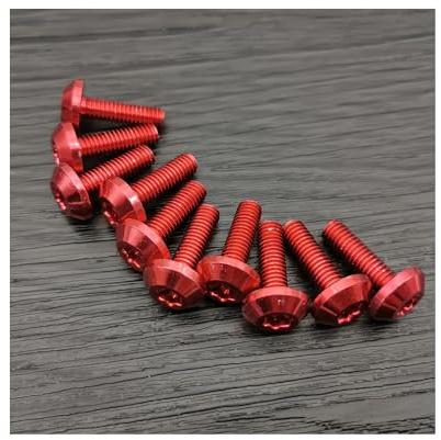 Lot de 10 vis et boulons décoratifs en aluminium noir M6 x 20 mm, anodisés rouges, for moto, avec tête cylindrique M6.(Red)