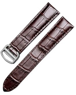 XNJIADVSY Kompatibel mit Armband Krokodilmuster, Cartier Solo London Santos, atmungsaktivem Lederarmband, 16/18/19/20/22 mm(Brown-silver,23mm)