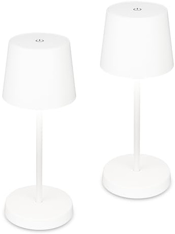 BRILONER - 2er-Set LED Tischlampen kabellos mit Touch, dimmbar in Stufen, Nachttischlampe, Leselampe, Campinglampe, Tischleuchte, Akku Lampe, Outdoor, 10,5x26 cm, Weiß