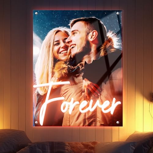 Personnalisé Signe Néon, LED Personnalisé Prénom et Image imprimé UV | Enseigne Lumineuse Signe Veilleuse, LED Panneau pour Decoration Chambre Murale Bureau, Idee Cadeau Homme Femme Couple Famile