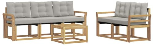 vidaXL Outdoor-Sofagarnitur mit Kissen 6 pcs Weiß und Hellgrau, Gartenmöbel, modernes Ecksofa, langlebige Terrassen-Sitze, stilvolle Lounge für deinen Outdoor-Bereich
