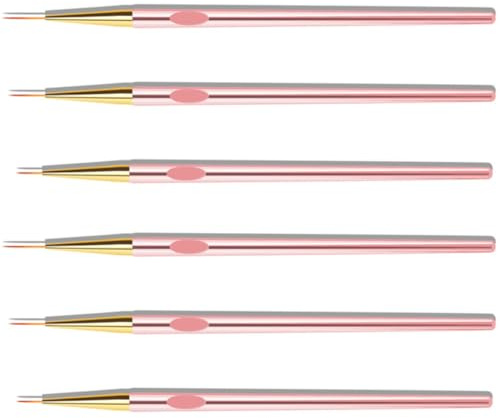 CLISPEED Nail Art Drawing Pens 6Pcs Rose Gold Portable Liner Brushes with Electroplated Handles for DIY Nail Design