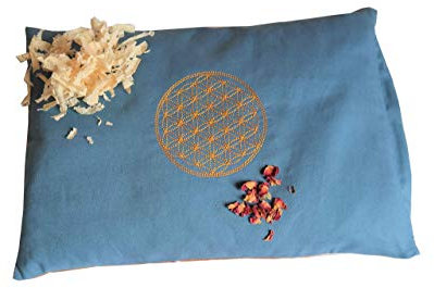 Kissen mit der Blume des Lebens Blau, verschiedene Kräuter zur Auswahl, Bezüge waschbar