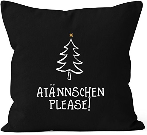 MoonWorks Kissenbezug Atännschen Please! Weihnachts-Deko-Kissen Geschenk Schwarz Unisize