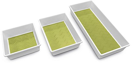 Addis 517613 Premium Tidy Drawer Soft Base Storage Boxes, White Green, Set of 3, 18 x 40 x 7.5 cm