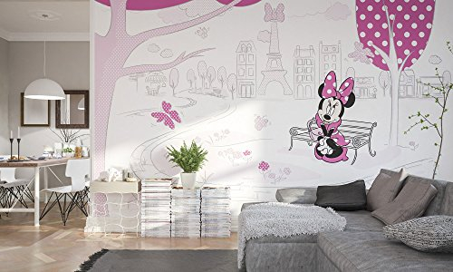 Komar Disney Vlies Fototapete MINNIE IN PARIS | 400x250cm | Tapete, Wand Dekoration, Minnie Maus, Schleife, Kinderzimmer, Kindertapete -023-DVD4