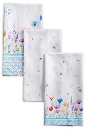 Maison d' Hermine Flower in The Field Lot de 3 torchons de Cuisine Multi-usages 100% Coton | Serviettes de Bar | Printemps/Été (50 cm x 70 cm)