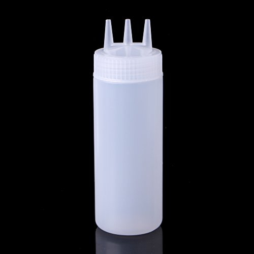 SimpleLife 3 Hole Squeeze Bottle Condiment Dispenser Sauce Vinegar Oil Ketchup Cruet Bin White 5x5x18cm/1.97x1.97x7.09