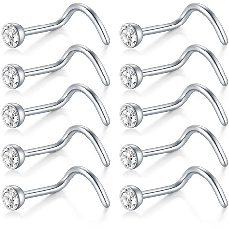 Briana Williams 18G 20G 22G Acier chirurgical 316L Jeweled Clear Diamond CZ nez boucles d'oreilles à vis piercing bijoux 10-12 PCS