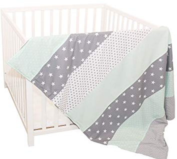 ULLENBOOM ® Kinderdecke 100x140 cm Mint Grau (Made in EU) - Babydecke aus 100% OEKO TEX Baumwolle & Fleece, ideal als Kuscheldecke